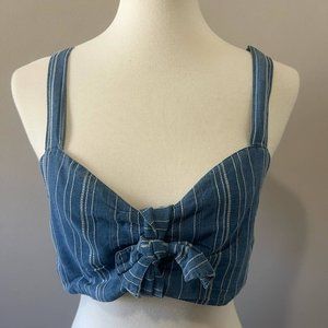 American Eagle Women’s Blue Crop Top with Bow Detail - Size M